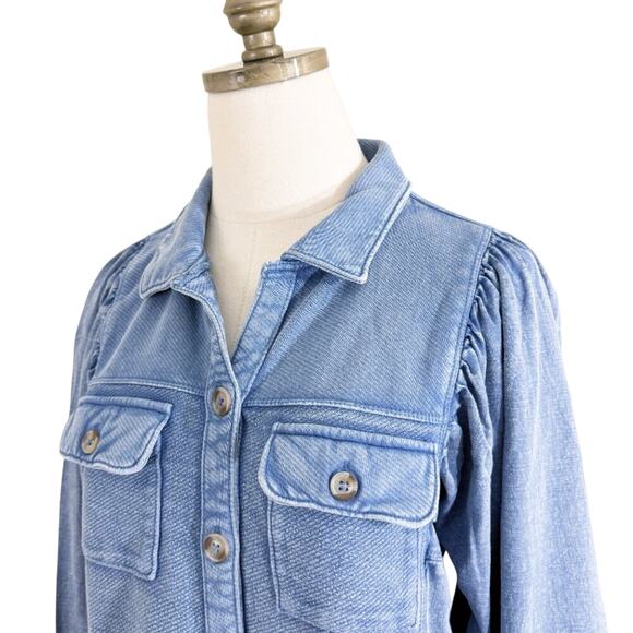 Anthro Pilcro Blue Garment Dyed Long Sleeve Button Front Top Sz XS 100% Cotton - Picture 2 of 7